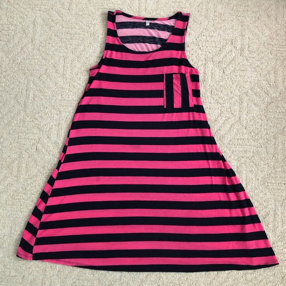 PINKBLUSH sz S Pink Black Striped Tank Pocket Dress - Picture 2 of 16